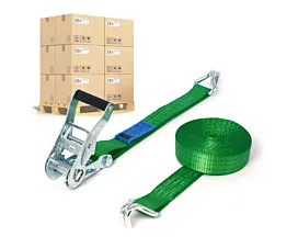 Cintas por palé 35mm Palé Cintas de amarre - 2,5T - 6,5m - 35mm - En 2 piezas - Ganchos cerrados - Verde - 640uds