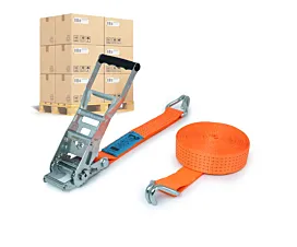 Cintas por palé 50mm Palé Cintas de amarre - ERGO 5T - 9m - 50mm - En 2 partes - Ganchos cerrados - STF500 - Naranja - 192uds Cintas por palé 50mm Palé Cintas de amarre - ERGO 5T - 9m - 50mm - En 2 partes - Ganchos cerrados - STF500 - Naranja - 192uds