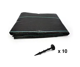 Todo - Redes y Lonas Malla antihierbas + Estacas - 2m x 10m - 100g/m2 - Negro